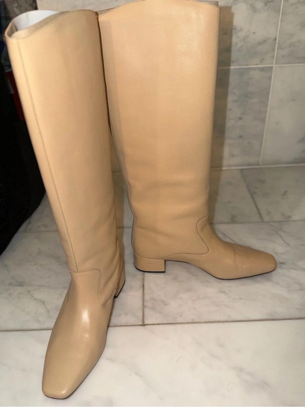 J Crew Roxie Knee-High Leather Boots in Light Beige Cream